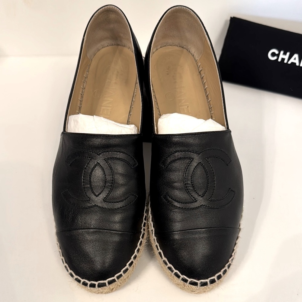 Chanel Black Espadrille Flats